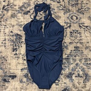 Elegant Navy Halter One Piece Swimsuit